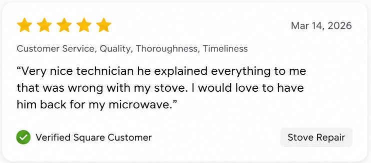 5-star appliance repair customer review for UNI Service in Wisconsin & Northern Illinois