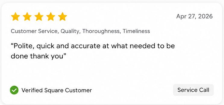 5-star appliance repair customer review for UNI Service in Wisconsin & Northern Illinois
