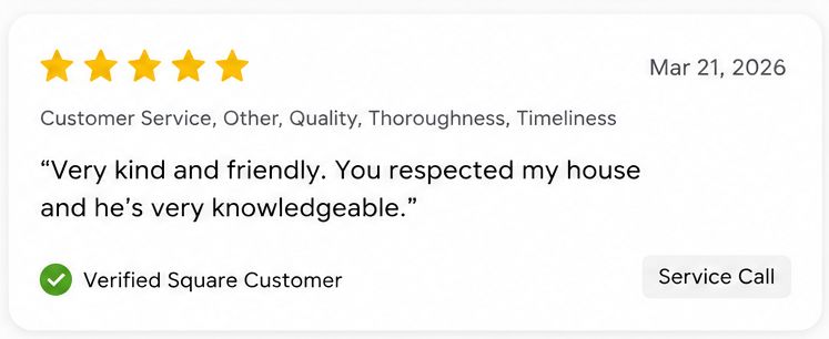 5-star appliance repair customer review for UNI Service in Wisconsin & Northern Illinois